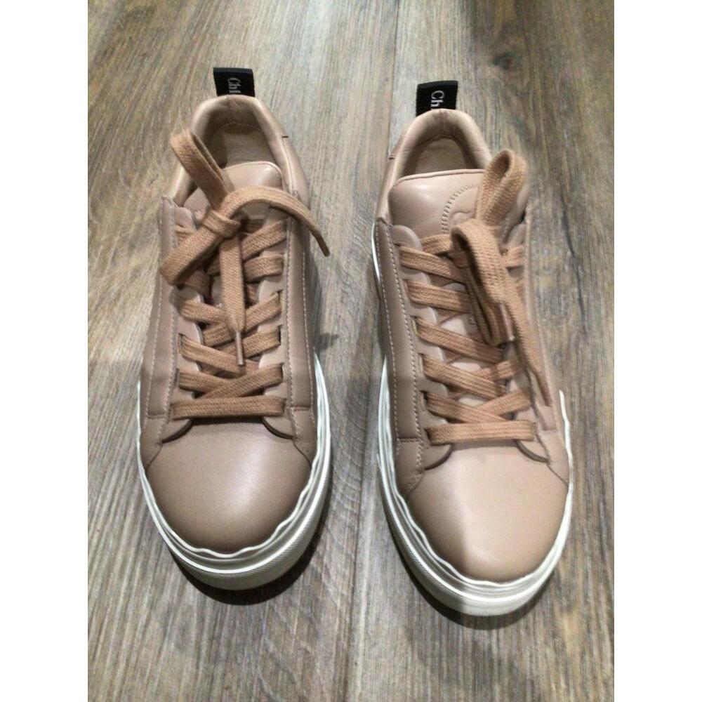 Chloe Lauren Leather Shoes Womens Size 6 Beige Low Top Platform Casual Sneakers - Picture 6 of 6